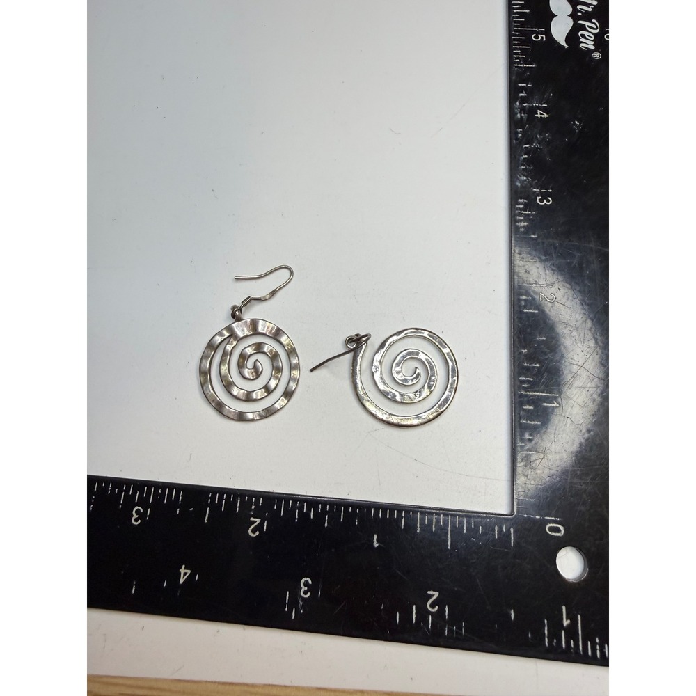 Sterling Silver 925 Hammered Spiral Swirl Drop Dangle Earrings Boho Artisan